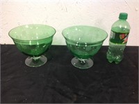 2 GREEN GLASS CHRISTMAS BOWLS