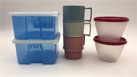 3 Tupperware Stacking Cups & 2 Lidded Bowls + 2