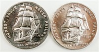 Coin 2 1974 USS Constitution .999 Silver 1 Oz. Ea.