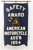 1954 AMA Blue Felt Motorcycle Saftey Award Banner