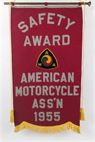 1955 AMA Red Felt Motorcycle Saftey Award Banner