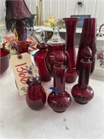 8 pc Ruby Red Vases