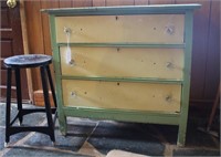 Antique 3 Drawer Dresser-Painted & Stool