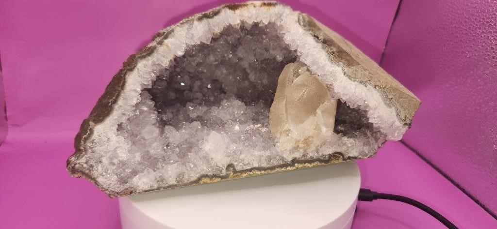 Amethyst,  Dog Tooth, Calcite Geode 8"