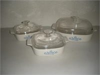(3) Corningware Casserole Dishes 10x10x2 & 7x7x2