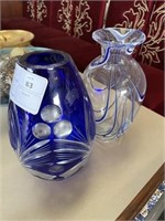 Cobalt Blue Bohemian Crystal Vase & Crystal Vase