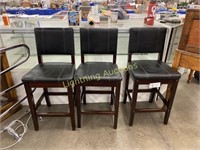 THREE WOODEN BAR STOOLS