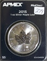 2015 1oz .9999 Silver Maple Leaf APMEX UNC