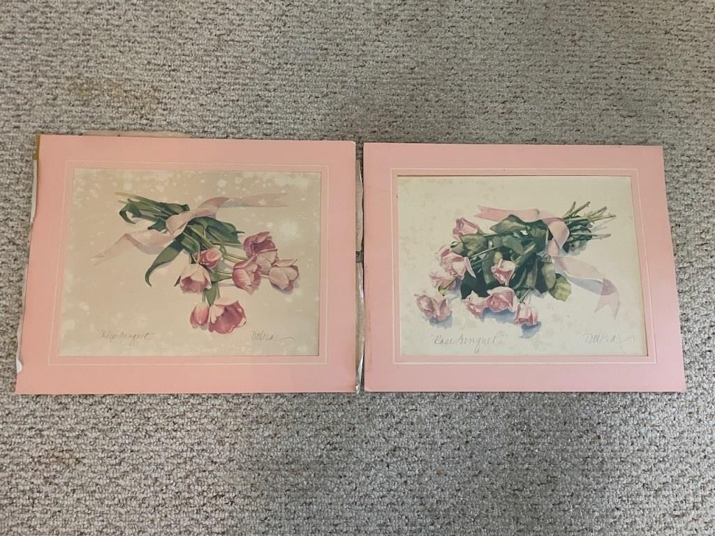 (2) Unframed Original Floral Boquet Paintings by