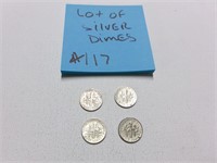 LOT OF 4 SILVER DIMES