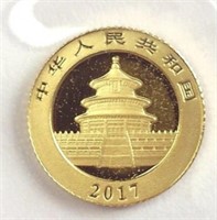 2017 10 Yuan Gold Panda 1 Gram Fine Gold
