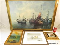 4 Signed Art Pieces Of Boats