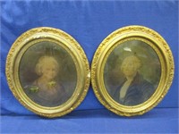 antique "george & martha" oval pictures in frames