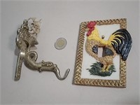 Rooster Switch Cover & Brass Dragon Hanger
