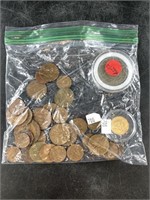 Mixed foreign and American coins