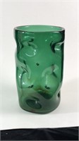 Vintage Hand Blown Green Glass Vase 11x6