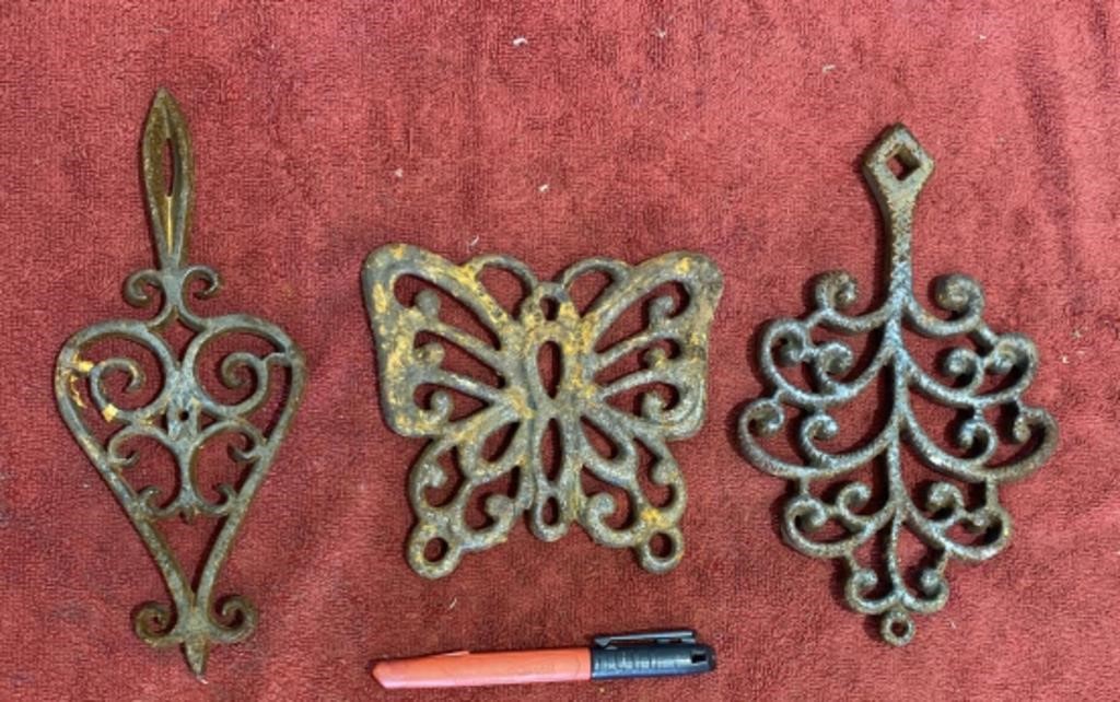 (3) Vintage Cast Iron Trivets