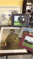 Three framed prints and one large print of the