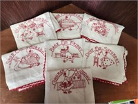 SET OF SEVEN EMBROIDERED / CROCHET DISH TOWELS