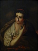 19c. Oil on Canvas Painting - Lady in Fur Coat
