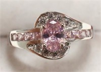 Ladies Sterling Silver Pink & White Sapphire Ring