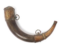 Moroccan Brass Mounted Powder Horn, 19th C.