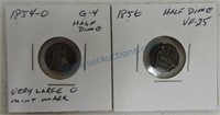 1854-Large O and 1856 Liberty Seated half dimes