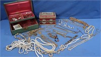 Christmas Tin & Jewelry Box w/Costume Jewelry