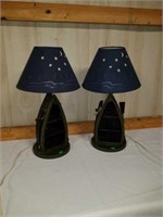 Pair of Rustic Boat Lamps with Shelves