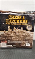 NEW Chess & Checkers with glass chess board. Clear