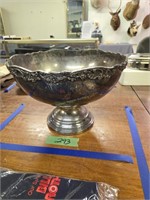 Large ornate silver plate console bowl 14.75 dia