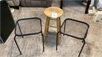 Wood Stool (24in) And 2 Metal Tables 16x16x18