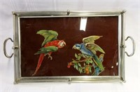 Antique Serving Tray Featuring Parrot