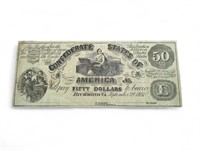 1861 $50 Confederate States of American paper