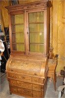 Antique Walnut Victorian Cylindar Roll Desk