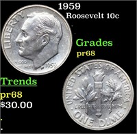 Proof 1959 Roosevelt Dime 10c Grades GEM++ Proof