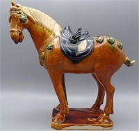 Chinese Tang Dynasty Style Pottery Horse 9"