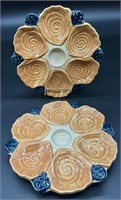 2 French Majolica Oyster Plates
