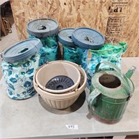 Hanging Plastic Planters, watering can, etc