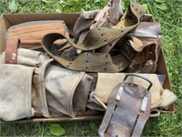 Box lot of leather tool belts.