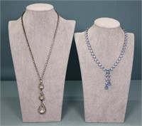 (2) 1920's Sterling Silver & Crystal Necklaces