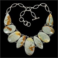Large bezel set silver green agate necklace with