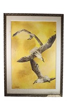 Large ORG Signed Oil on Canvas Eagles in Flight