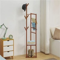 Bamboo Coat Stand with Shelves and Pants Rack