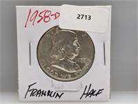 1958-D 90% Silver Franklin Half $1 Dollar