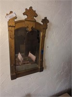 Antique mirror with wood trim design  2ft x 13