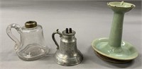 Miniature Oil Lamps (1 Whale) & Candle Holder