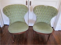 VICTORIAN TUFTED GREEN VELVET CHAIRS