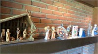 All items on mantle: nativity set, Homco angels,