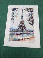 9.5x12 Eiffel tower Paris Watercolor Print
